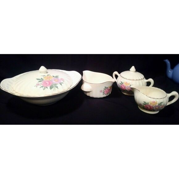 SALE 6 Pc 1940's WS GeorgeChina Serving Set in Romance White w Floral Gold Trim - Picture 4 of 12